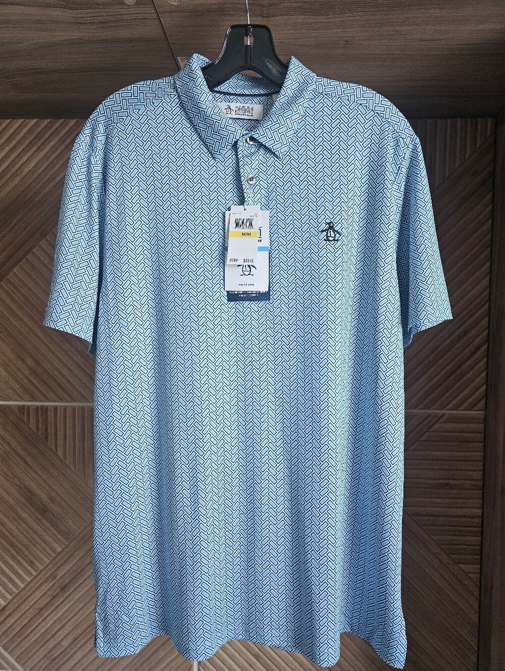 ​NWT Original Penguin Light Blue Geometric Golf Polo Shirt Mens Size Medium M